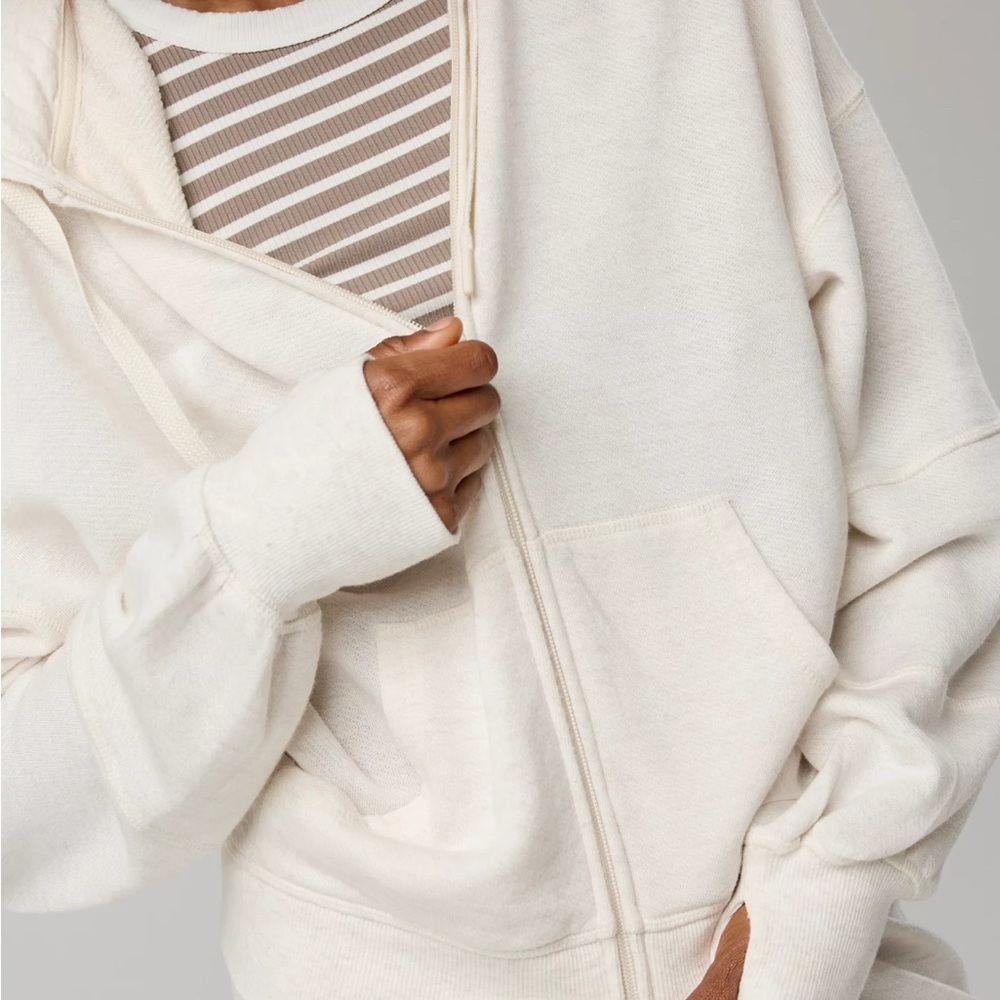 Aerie White Hooded Zip-Up Jacket